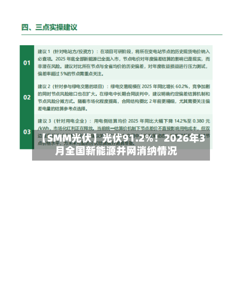 【SMM光伏】光伏91.2%！2026年3月全国新能源并网消纳情况